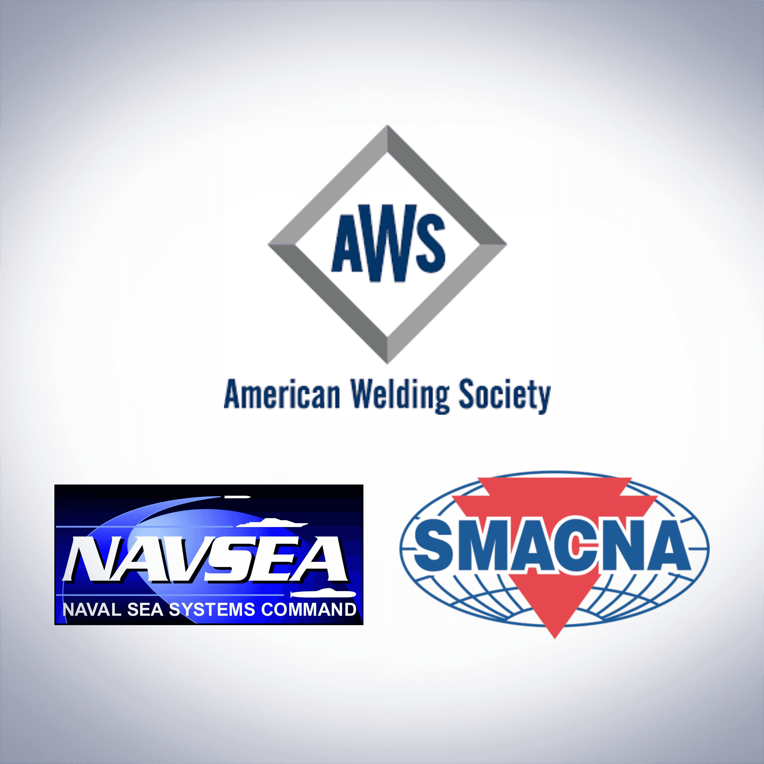 AWS, NAVSEA, and SMACNA certification logos
